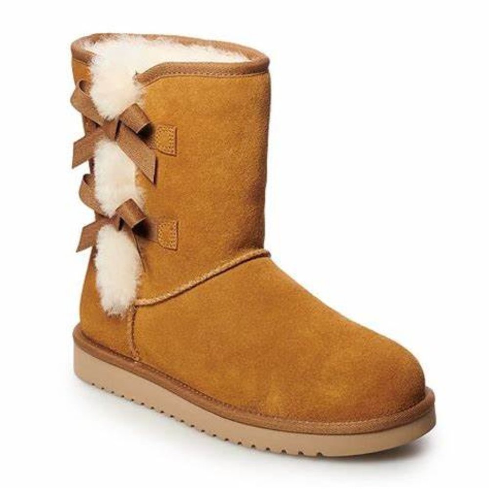 NIB UGG KOOLABURRA GIRL'S CLASSIC SHORT SUEDE FUR LINED‎ WINTER BOOTS CHESTNUT